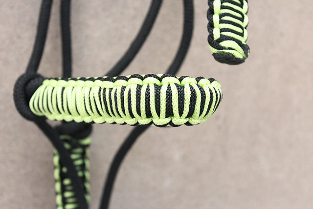 89BH Hilason Horse Poly Rope Tied Adjustable Halter 8 Ft Lead Rope Black Lime