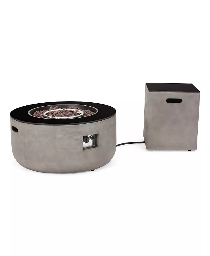 Noble House Adio Outdoor Modern Circular Fire Pit with Tank Holder