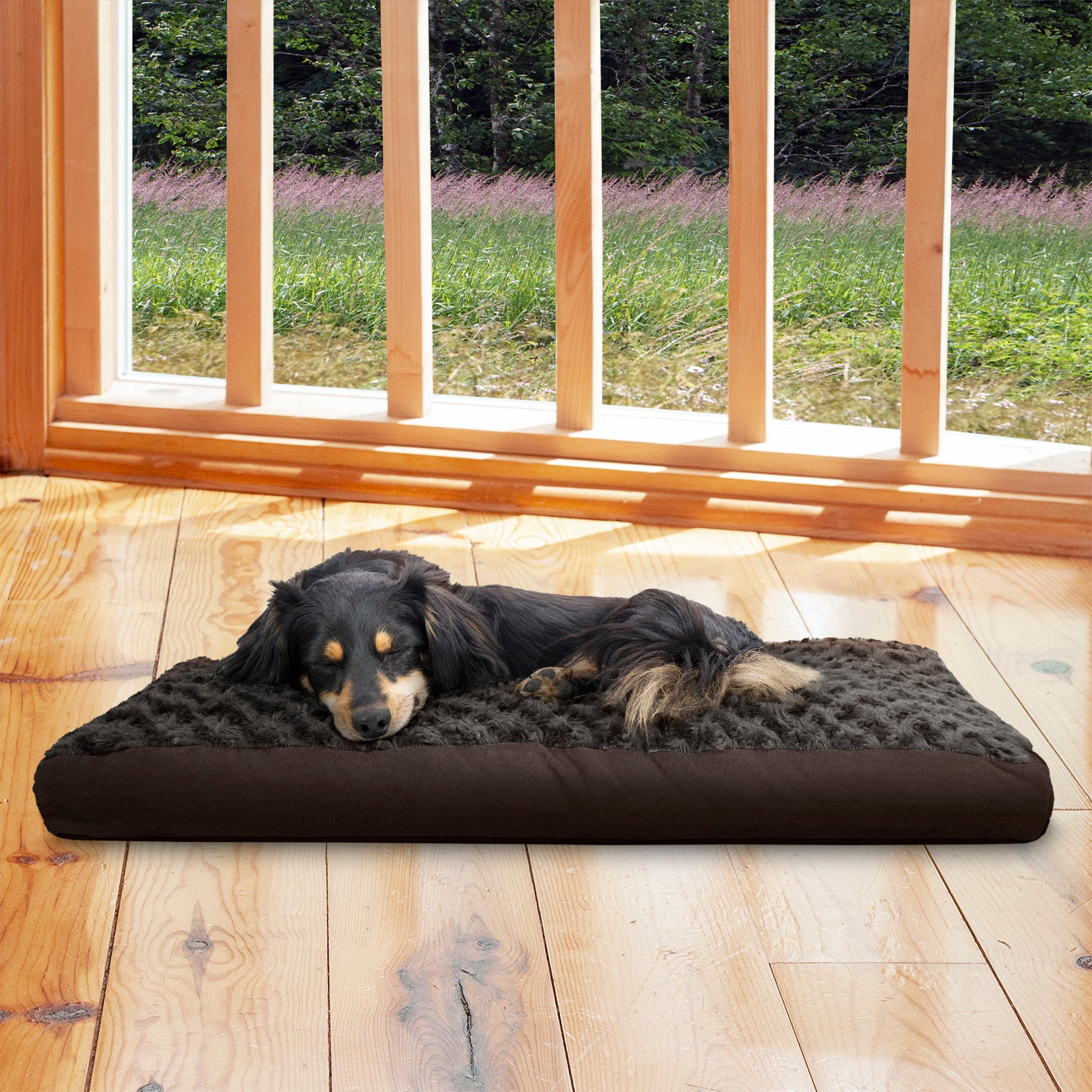 FurHaven Pet Products | Deluxe Plush Pillow Pet Bed for Dogs and Cats， Chocolate， Medium