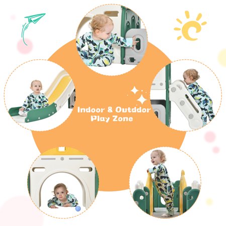 CHURANTY Kids Slide Playset Structure Indoor ， Castle Climber with Slide and Basketball Hoop，  Kids Climbers Playhouse for Outdoor Playground Activity，Toy Storage Organizer for Toddlers， Green