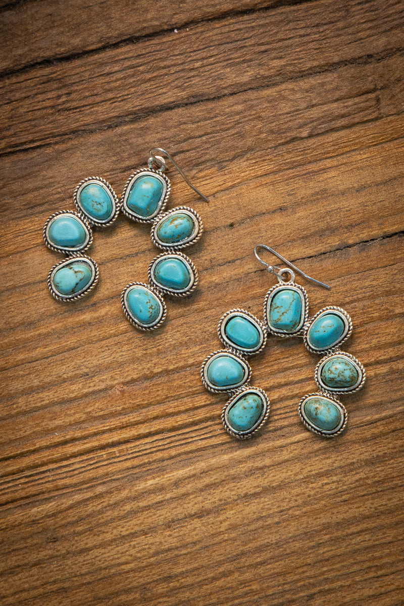 Turquoise and Silver Squash Blossom Earrings