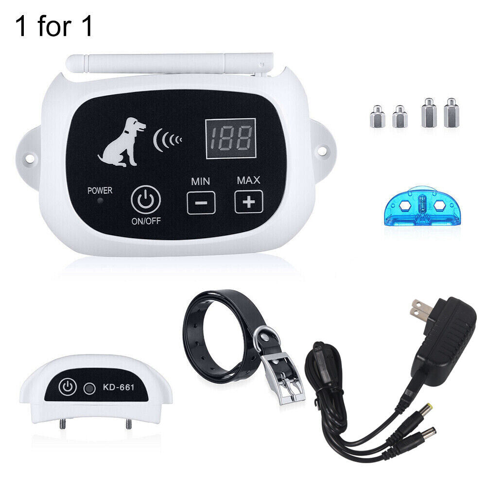 KingFurt Pet Electric Fence Containment System Wireless Waterproof Adjustable Shock Collar Pet Trainer(1-Drag-1)