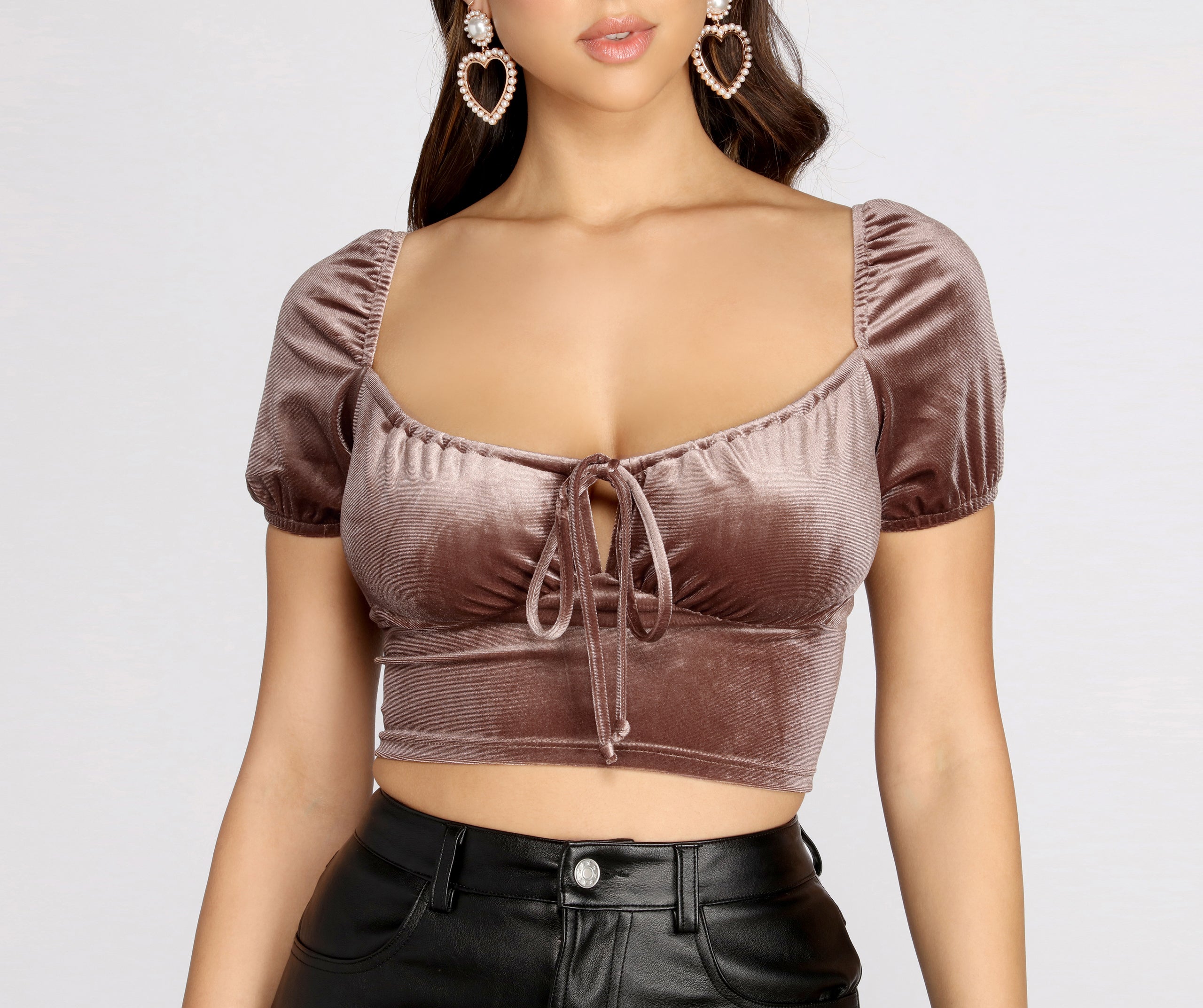 Velvet Glam Tie Front Crop Top