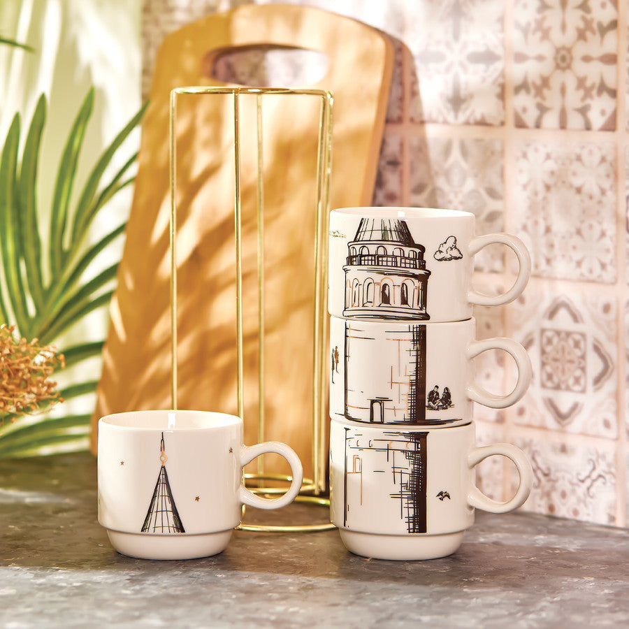 Karaca Galata 4-Piece Mug/ Mug With Stand 153.03.06.4675
