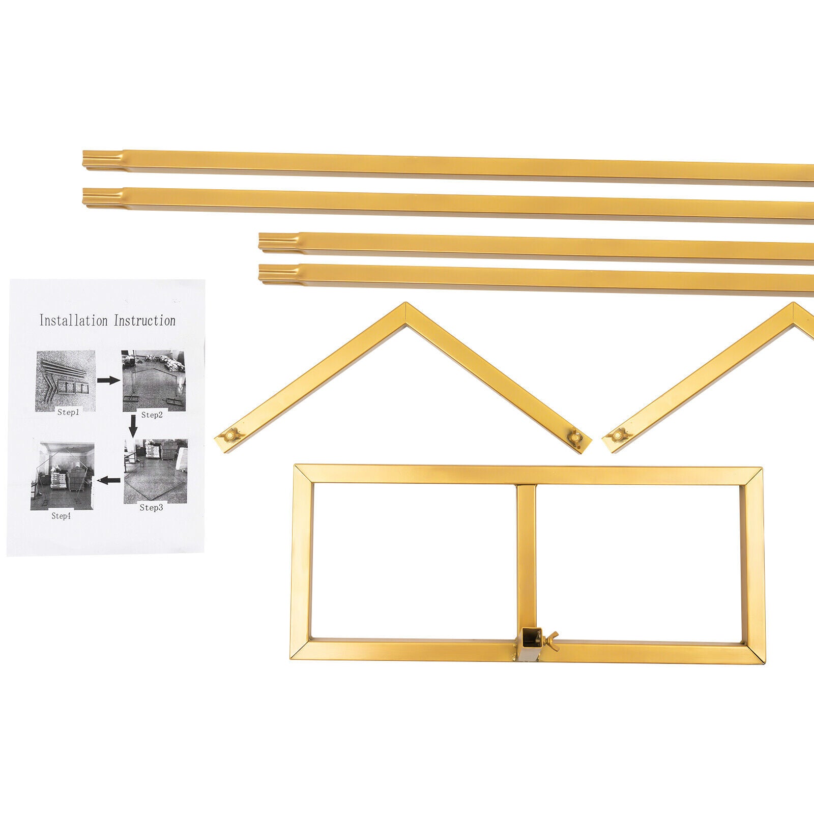 Flkoendmall 99" Pentagon Arch Wedding Backdrop Stand Gold Wrought Iron Framework Flower Rack