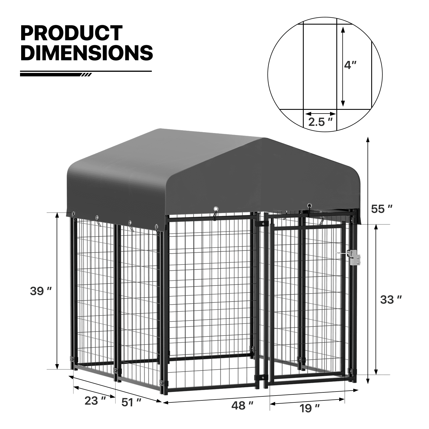 MoNiBloom 4ft x 4.25ft x 4.5ft Outdoor Dog Kennel with UV Protection Waterproof Cover and Roof， 8 Panels Welded Dog Pen Dog Playpen Dog Enclosure for Medium Dogs