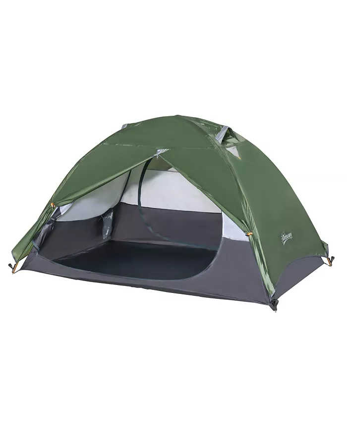 Outsunny 2 Person Camping Tent Backpacking Tent with Water-Fighting Polyester Rain Cover， 4 Mesh Windows for Air， Carry Bag