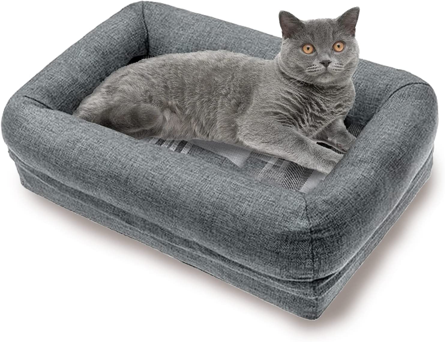 PinkSheep Waterproof Memory Foam Dog Bed Plush Orthopedic Sofa Pet Bed with Removable Cover for Small Medium Sized Cats Dogs Gray
