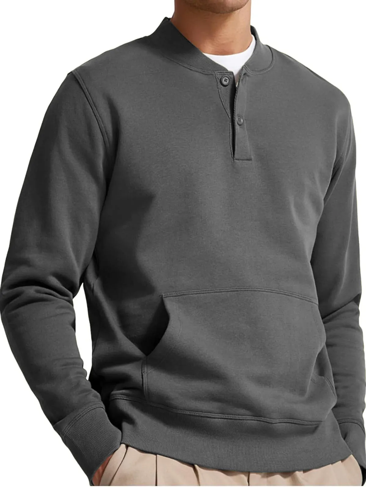 Men's Henley Casual Long Sleeve Stylish Button Pocket Pullover Sweatshirt