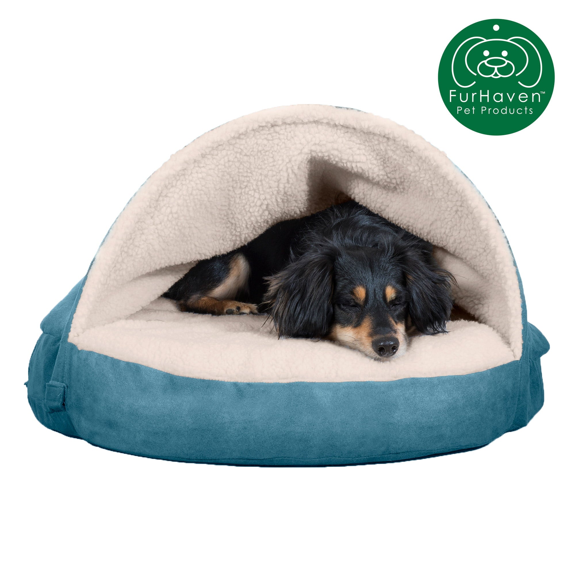 FurHaven | Cooling Gel Faux Sheepskin Snuggery Pet Bed for Dogs and Cats， Blue， 26-Inch