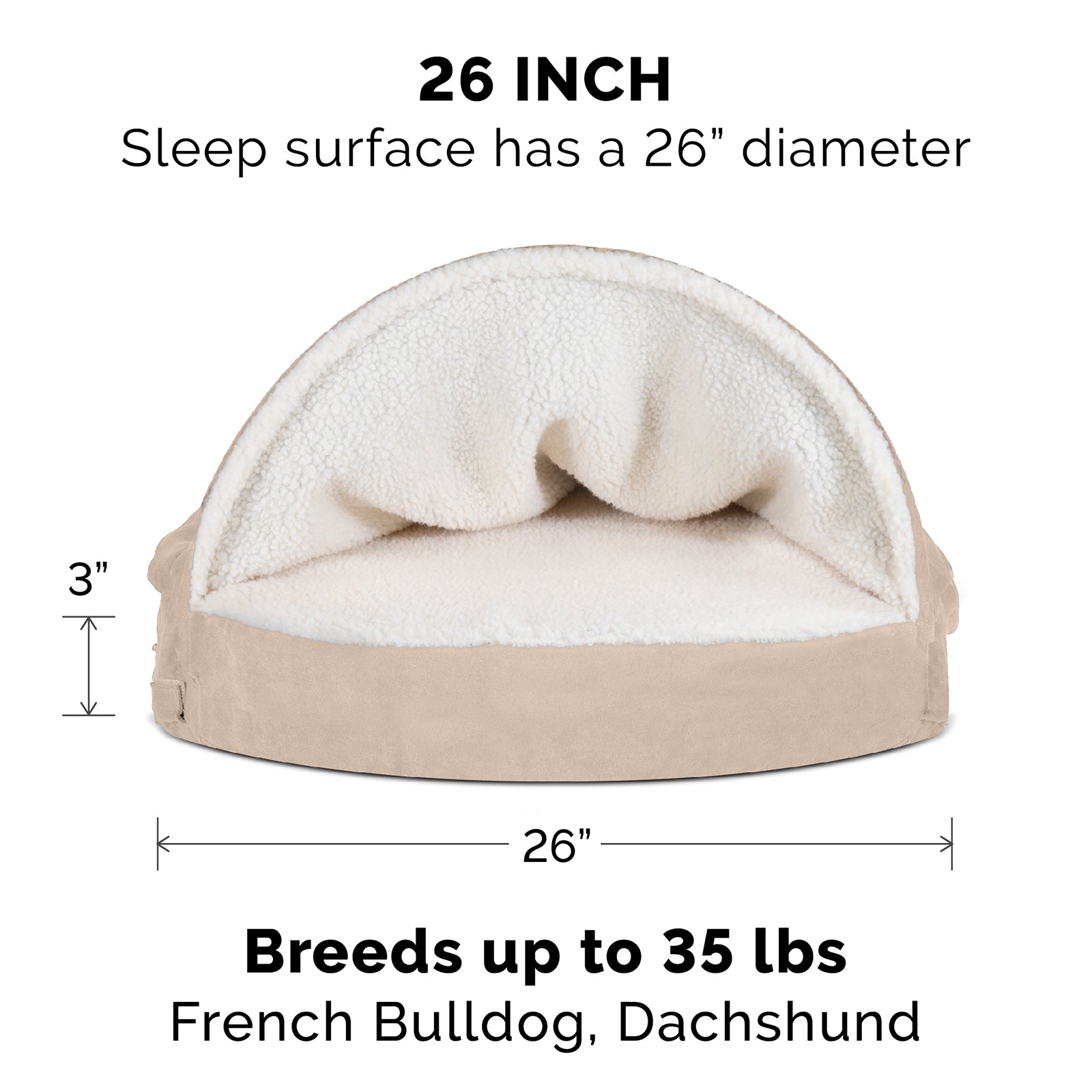 FurHaven | Memory Foam Faux Sheepskin Snuggery Burrow Pet Bed for Dogs and Cats， Cream， 26-Inch