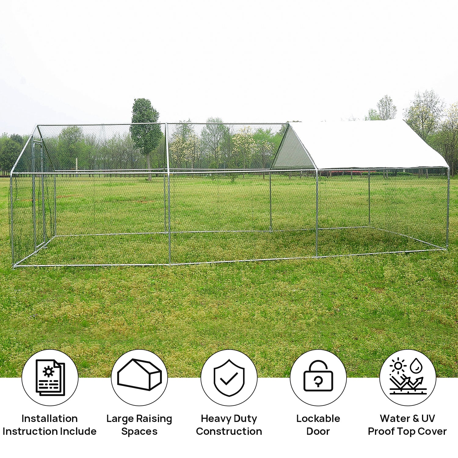 Walcut Metal Chicken Coops 20x10ft Walk in Hen Cage Poultry Run Playpen Ducks Rabbits with Cover