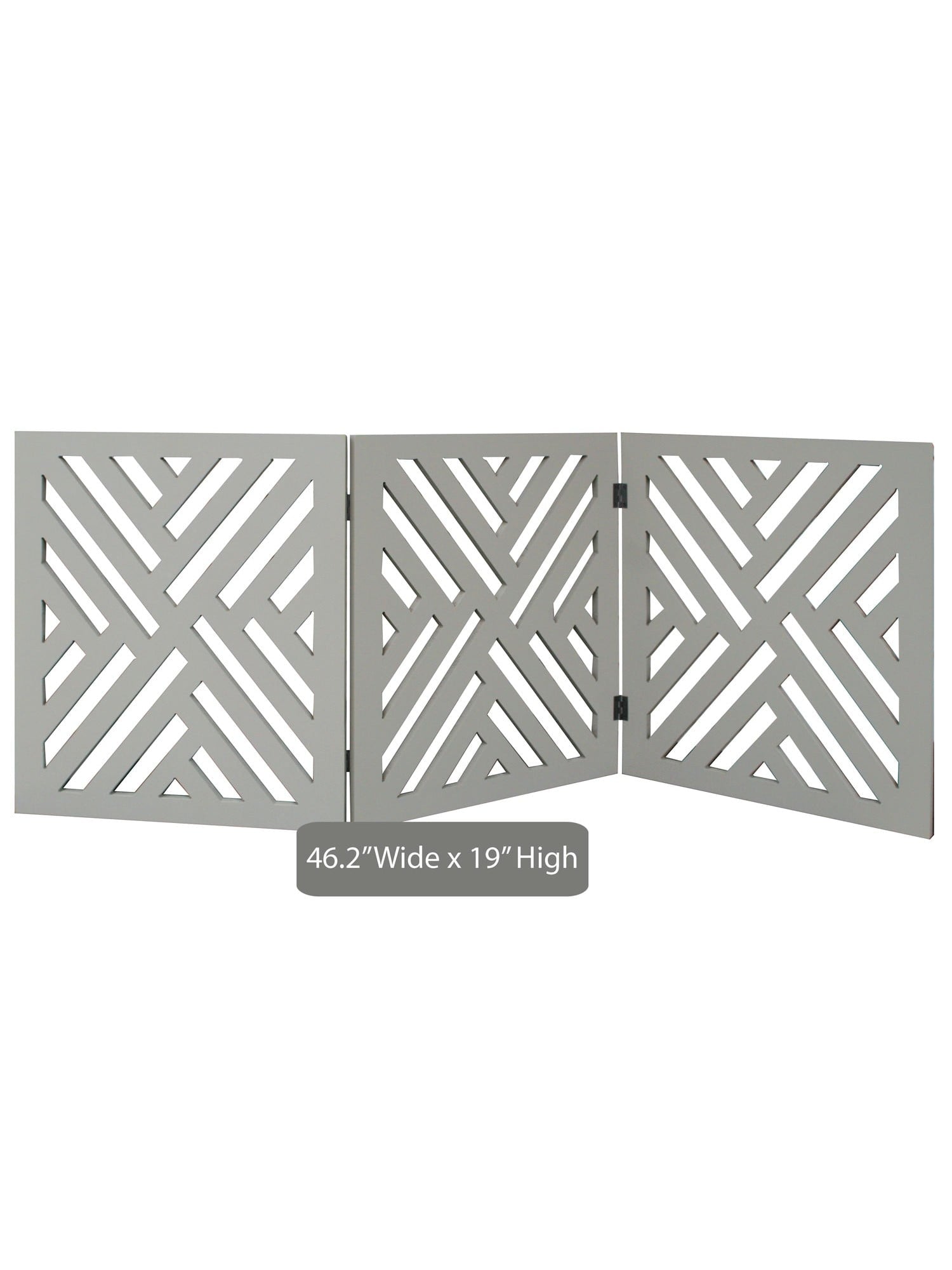 Etna 3-Panel Lattice Design Wooden Pet Gate， Grey - Decorative TriFold Pet Gate for Doorways， Stairs - Indoor/Outdoor Pet Barrier - Free Standing Pet Gate Measures 24-48