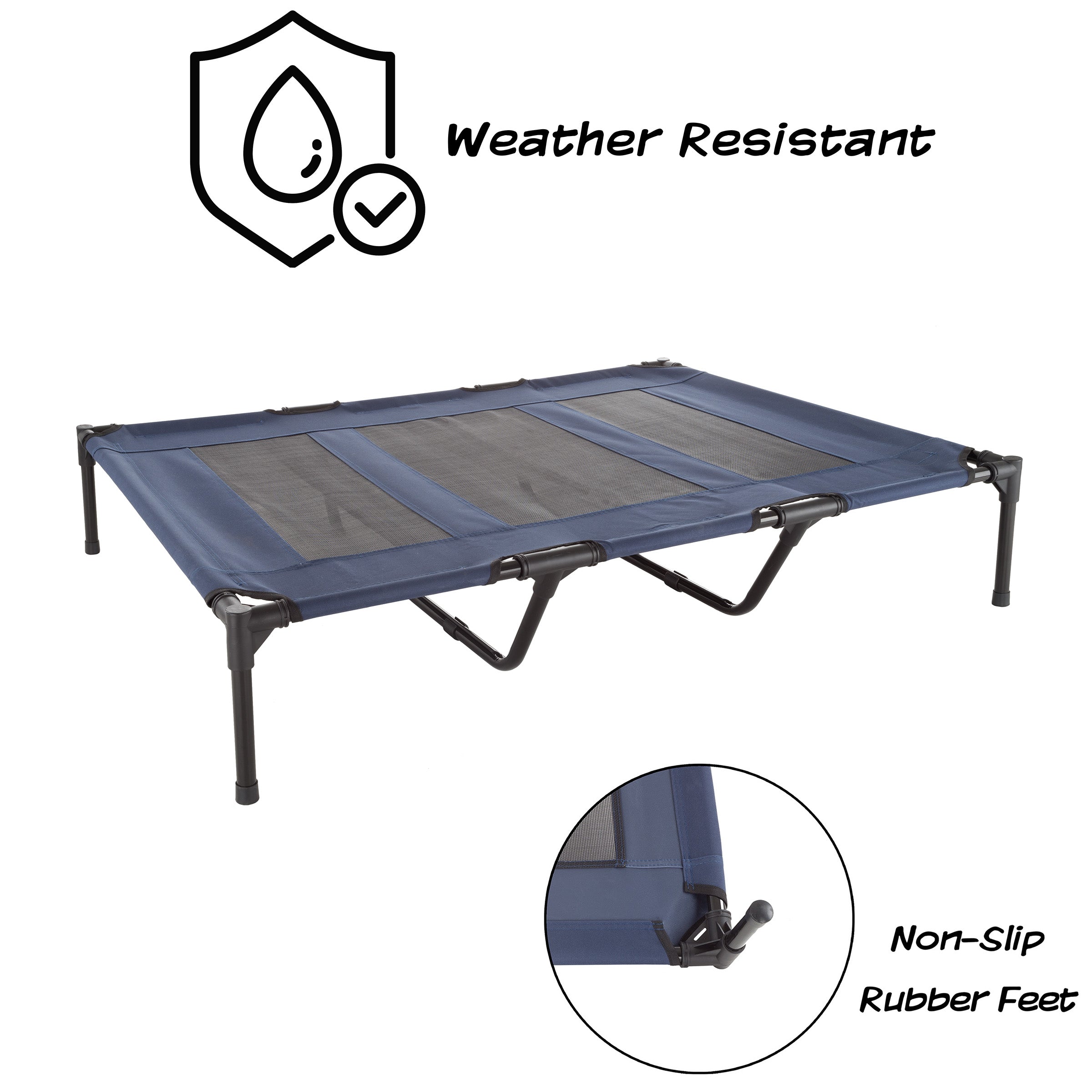 Elevated Dog Bed - 48x35.5-Inch Portable Pet Bed with Non-Slip Feet - Indoor/Outdoor Dog Cot or Puppy Bed for Pets up to 110lbs by PETMAKER (Blue)