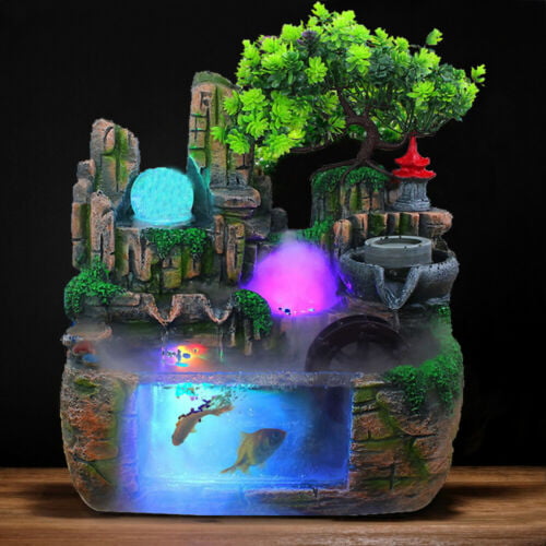 Wuzstar Rockery Fountain Waterfall，Tabletop Atomizing Humidifier Rockery Plants Bonsai with LED Lamp for Indoor Office