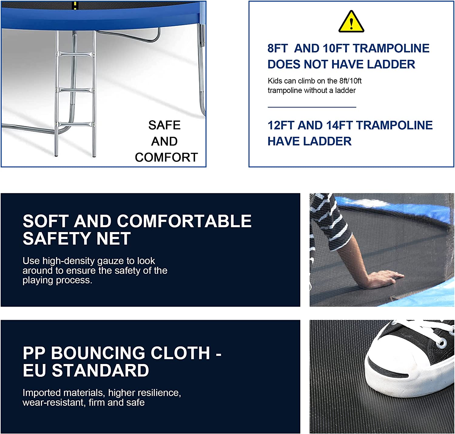 NiamVelo 12 ft Trampoline with Enclosure Net Outdoor Jump Rectangle Trampoline - ASTM Approved-Combo Bounce Exercise Trampoline PVC Spring Cover Padding for Kids and Adults， Blue