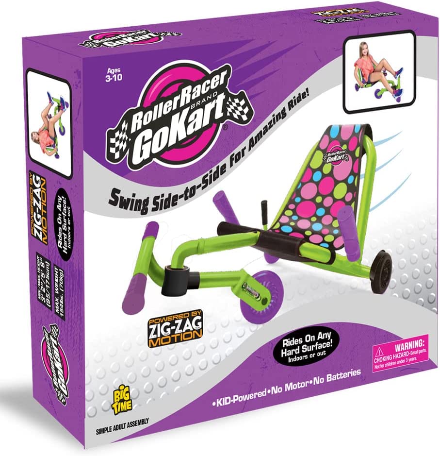 Roller Racer Purple and Green Go Kart， - Swing Side-to-Side for Amazing Ride， Powered by Zig-Zag Motion