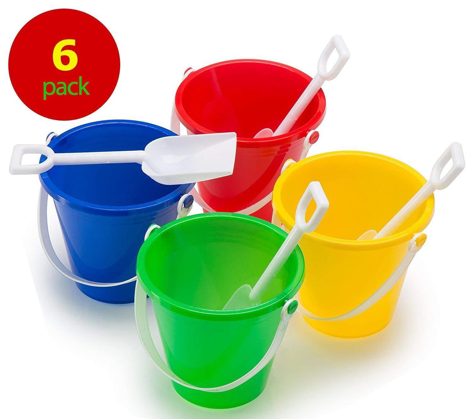 Top Race Beach Pails and Sand Shovels 5 Inch Pack of 6 Use for Sand Molds at The Sandbox