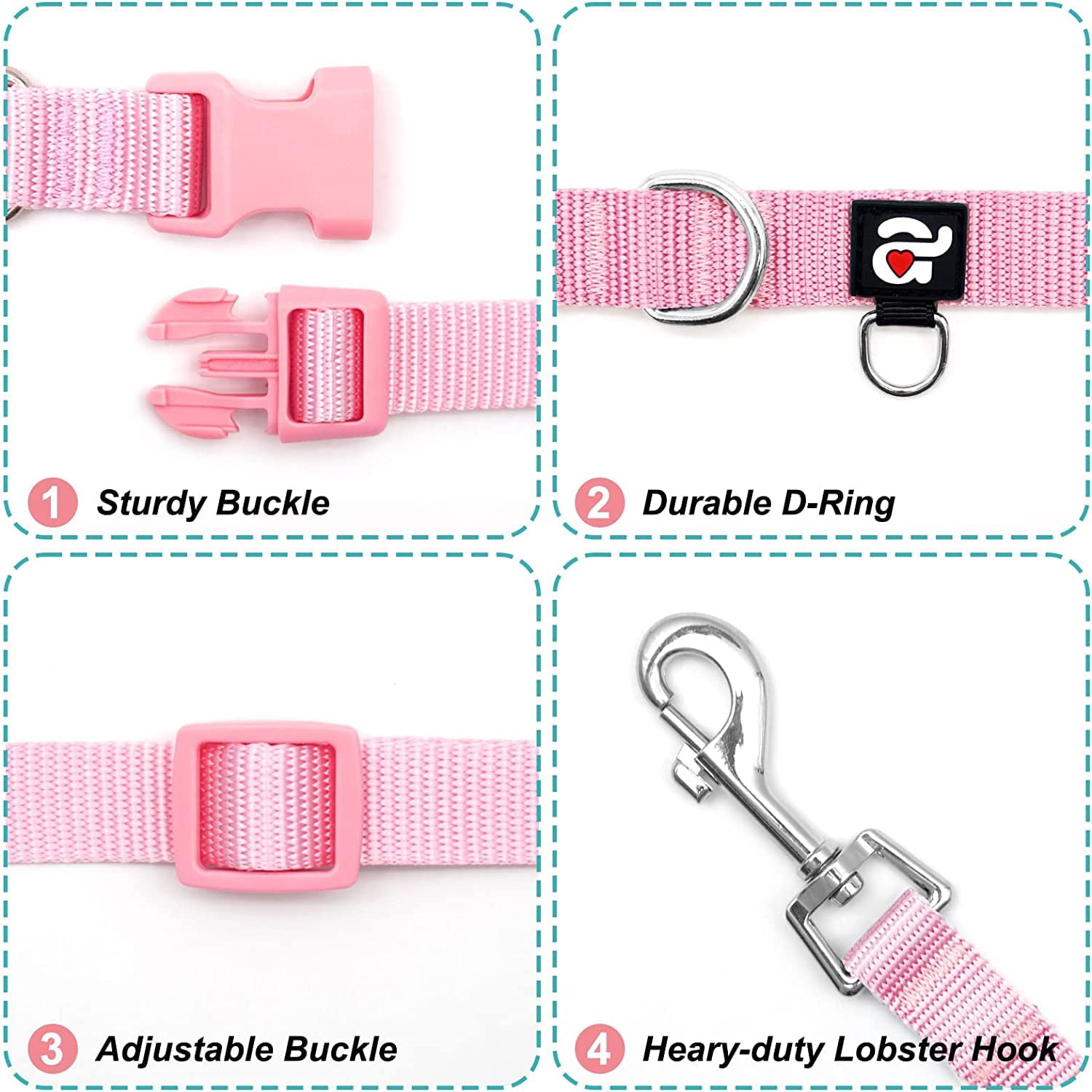 Azuza Dog Collar and Leash Set Nylon Collar Leash for Small Medium and Large Dogs