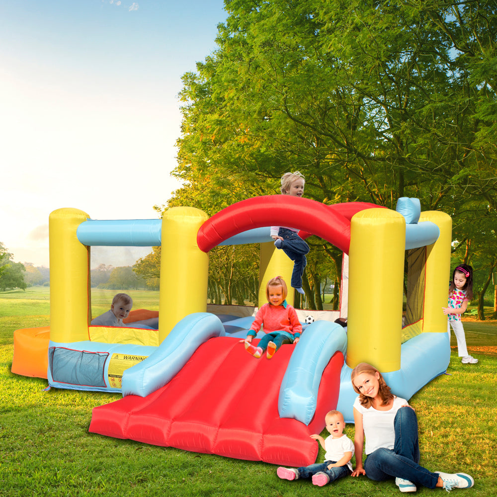 Track 7 Bounce House Inflatable Jumping Castle with a Basketball Hoop，Slide And Three Balls