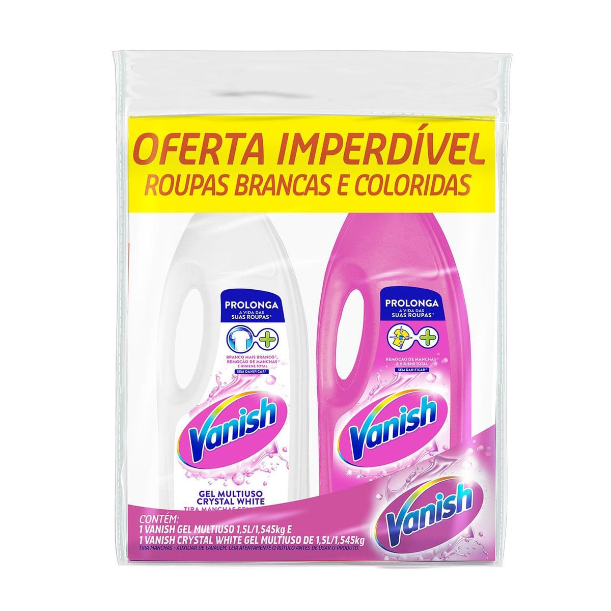 Tira Manchas Gel Vanish Multiuso para roupas brancas e coloridas 2 unidades de 15L