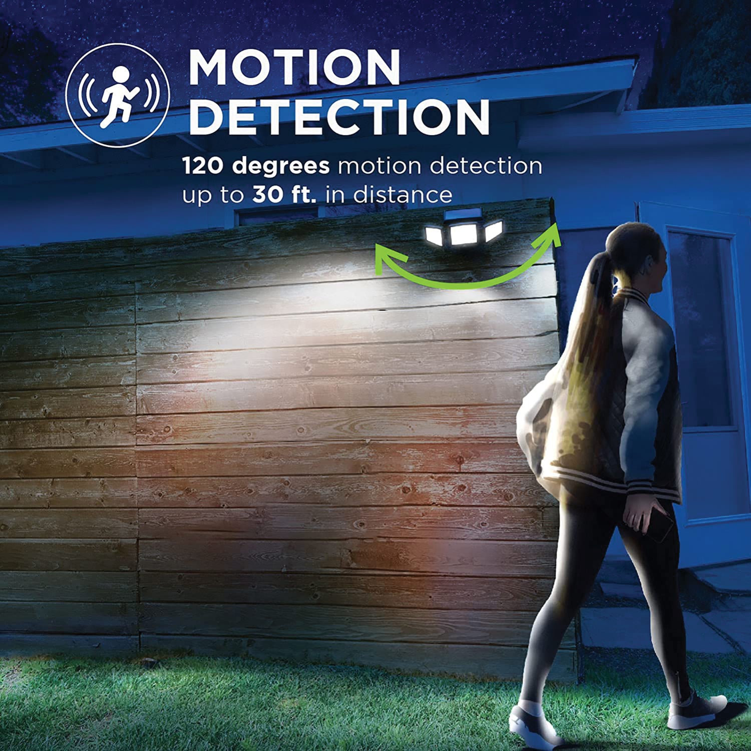 Home Zone Security Solar Triple Head Flood Lights - 3500K， 1000 Lumens， Adjustable Angle， 2-Pack