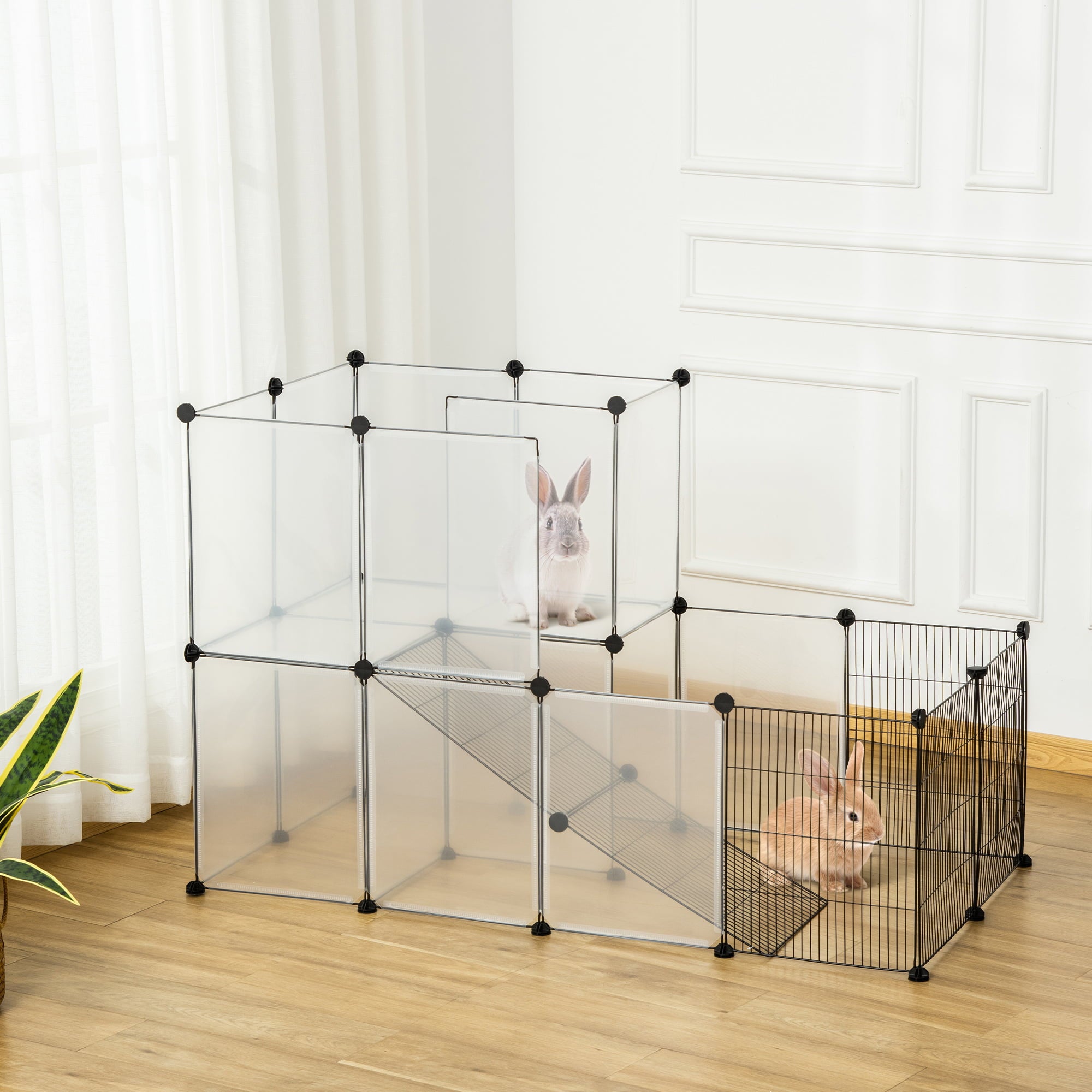 PawHut Portable Plastic Yard Fence Tent Pet Playpen， DIY Small Animal Cage