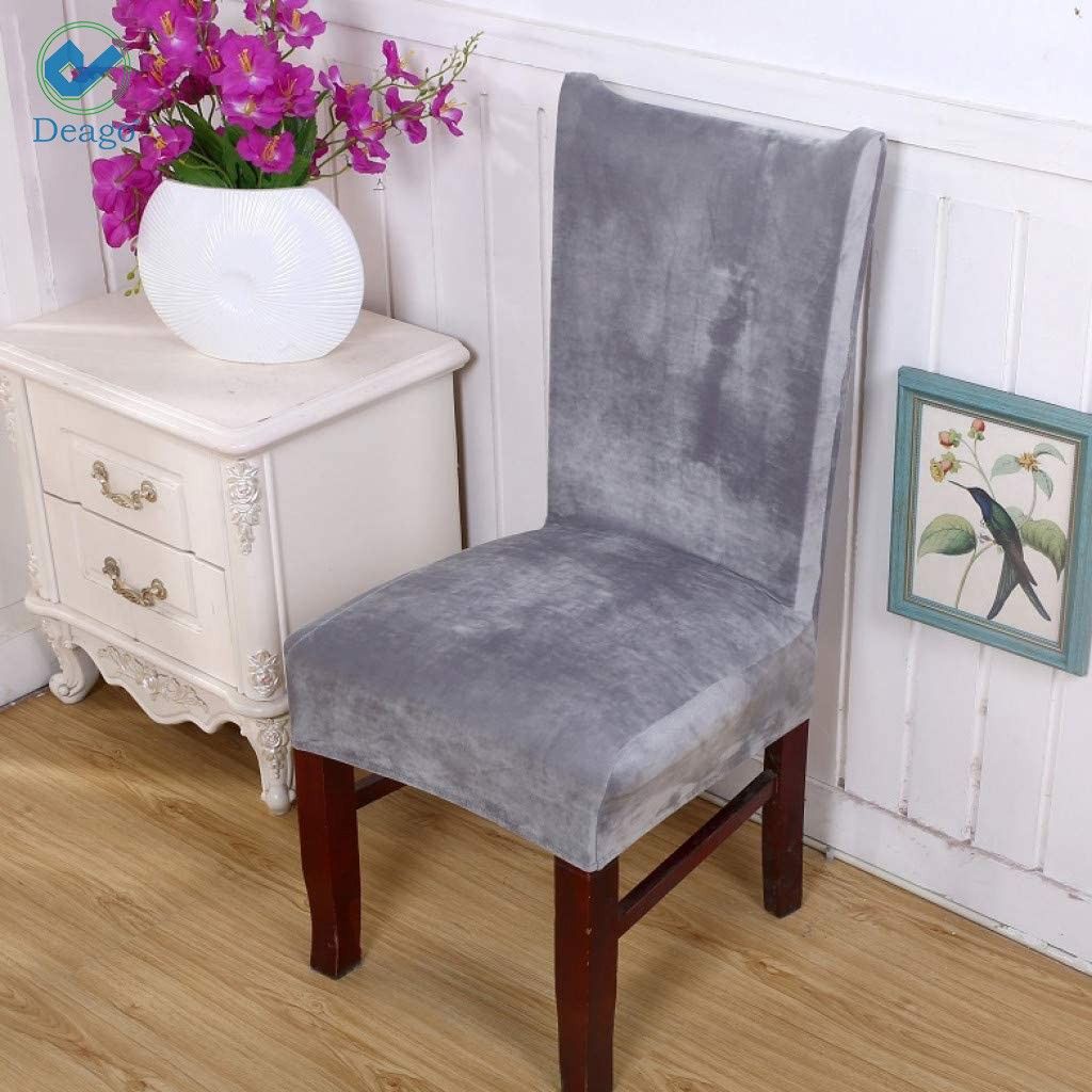 Deago 1 Pack Velvet Stretch Dining Room Chair Covers Soft Removable Dining Chair Slipcovers, Gray