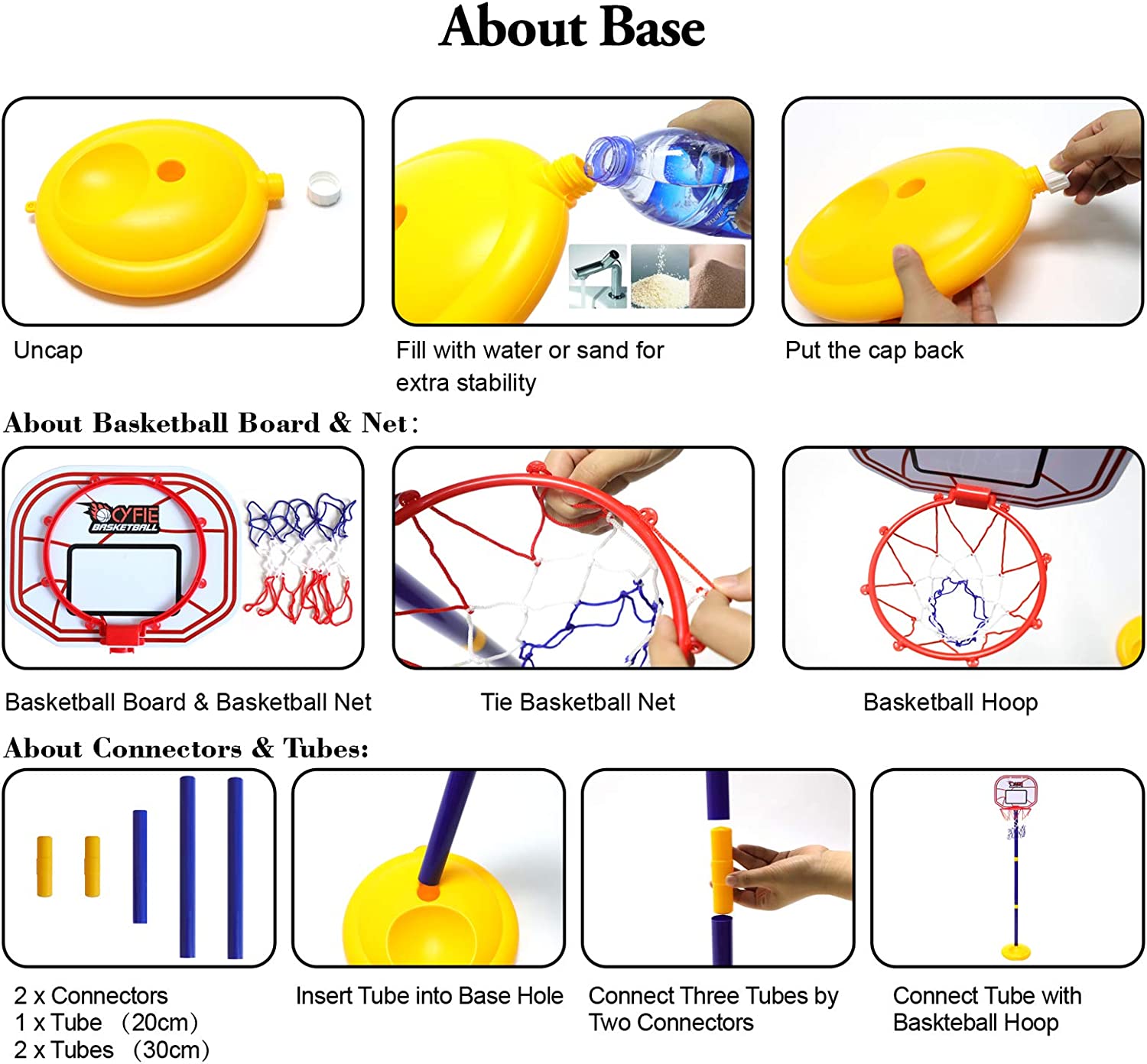 Cyfie Kids Basketball Hoop for Toddles Adjustable Height 2.26ft - 3.48ft Portable Basketball Stand for Children Indoor Outdoor Backyard， Best Birthday Gift for Little Boys Girls