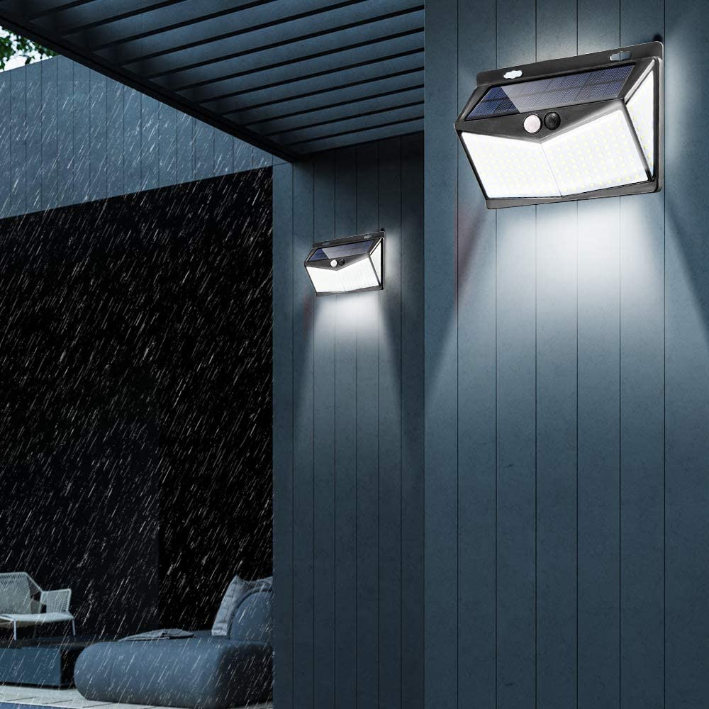 Outdoor Security Wall Light 2 PACK Solar Powered， 208 LED Solar Garden Wall Light Powered PIR Motion Sensor Wall Light for Front Door， Backyard， Patio， Garden Both Side