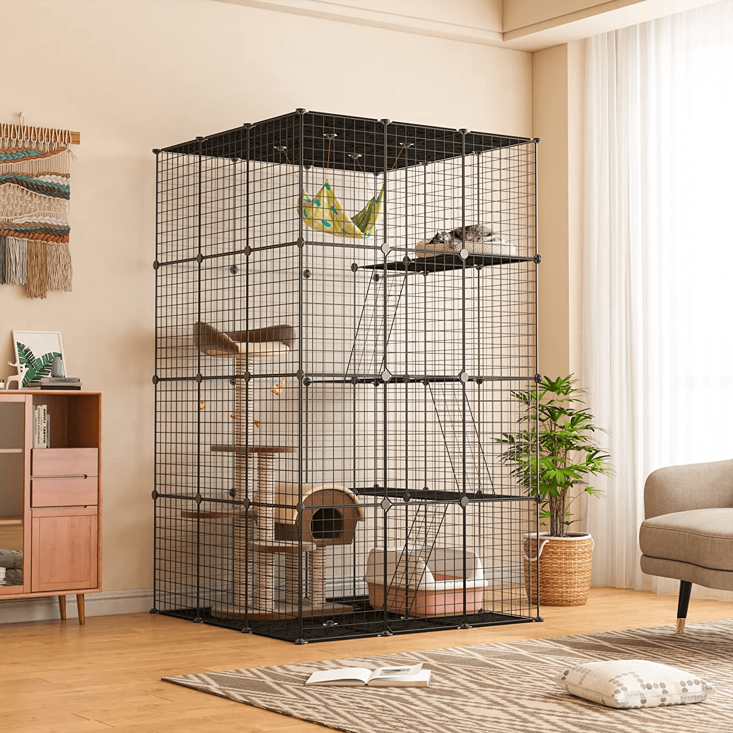 Coziwow Large DIY Cat Cage Playpen Pet Cage for Rabbit Small Animal Indoor， Black