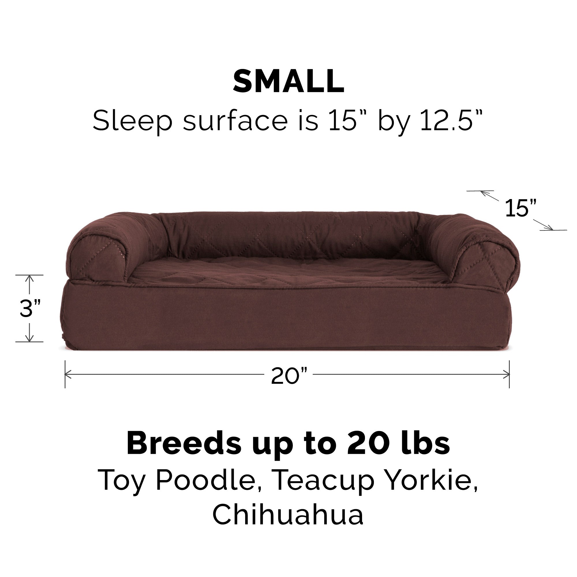 FurHaven Pet Products | Full Support Orthopedic Quilted Sofa Pet Bed for Dogs and Cats - Coffee， Small