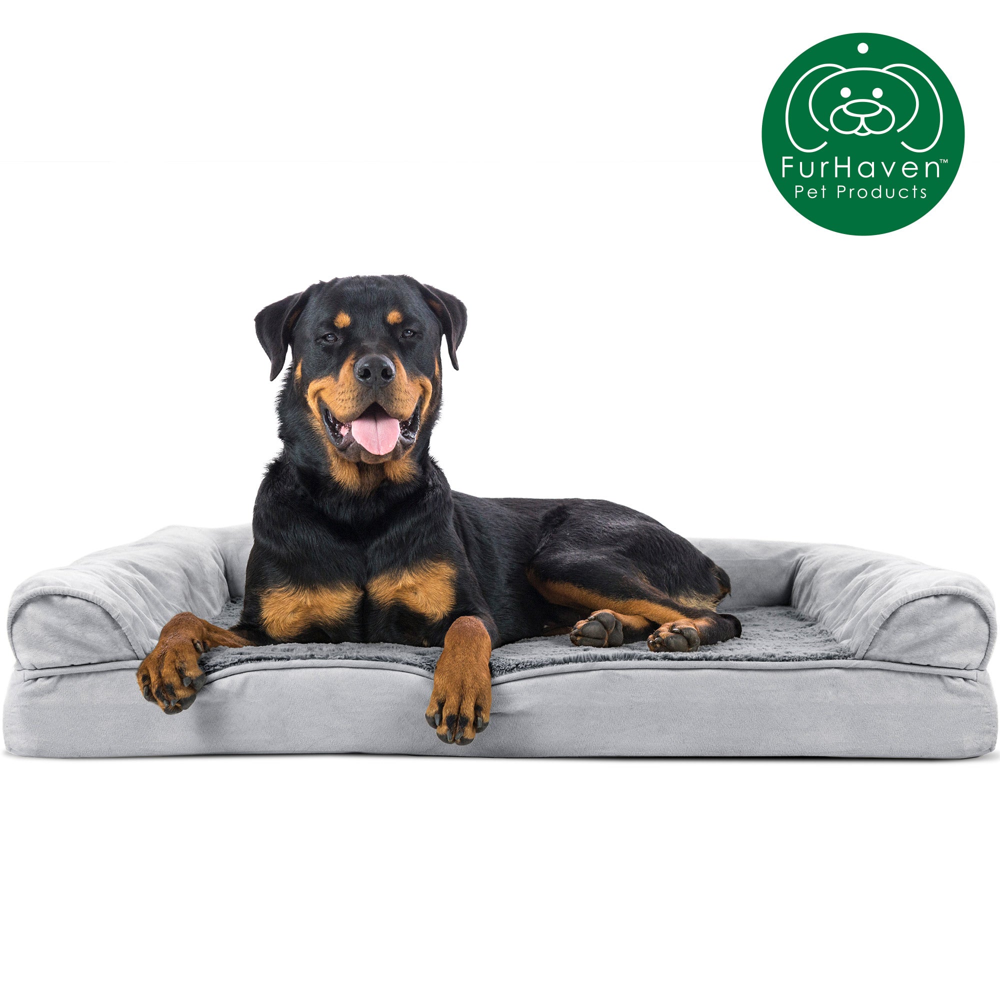 FurHaven Pet Products | Orthopedic Plush and Suede Sofa Pet Bed for Dogs and Cats， Gray， Jumbo