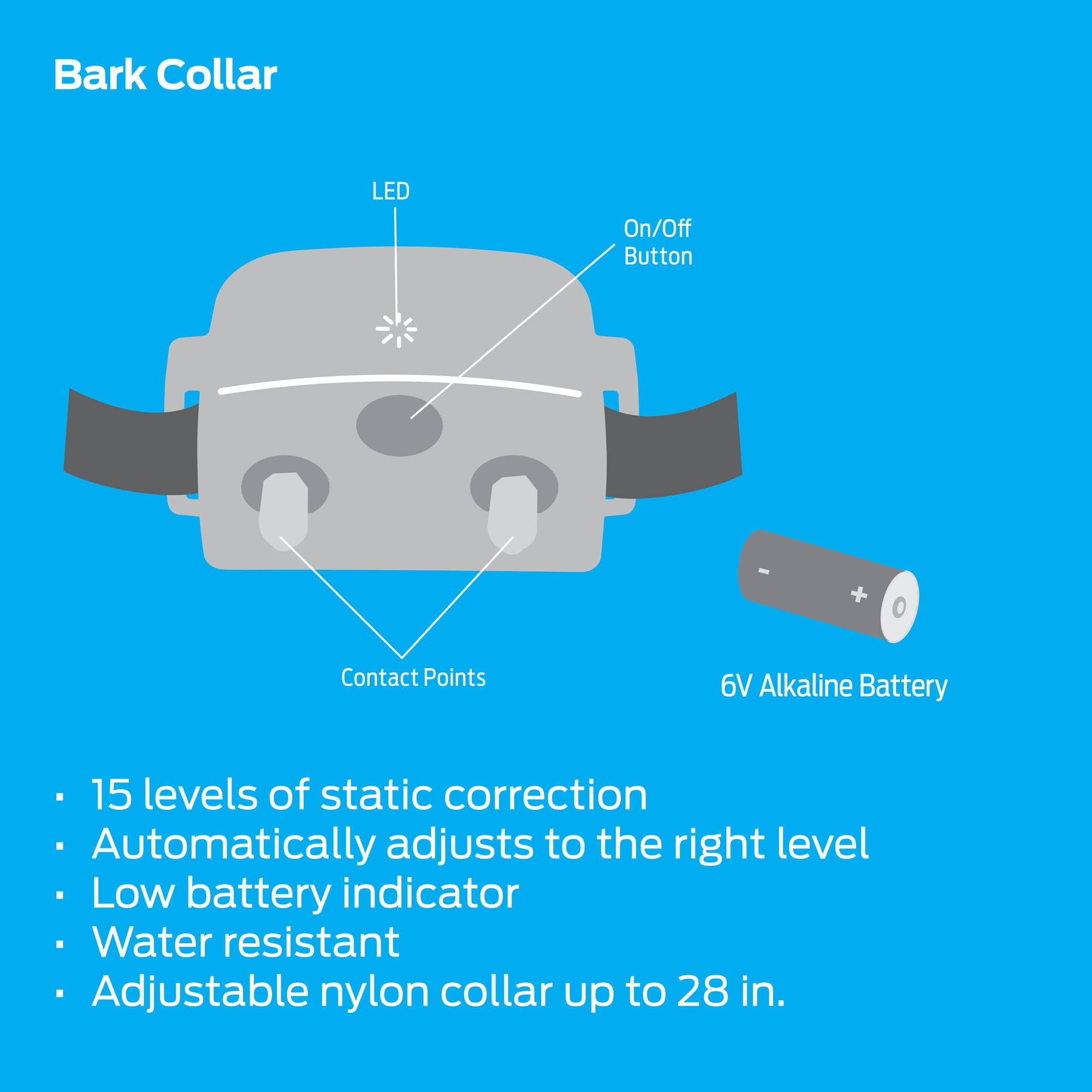 Premier Pet Bark Collar: Discourages Barking for All Size Dogs， Adjustable， Water Resistant， Gentle Static Correction， Low Battery Indicator， No Programming Required