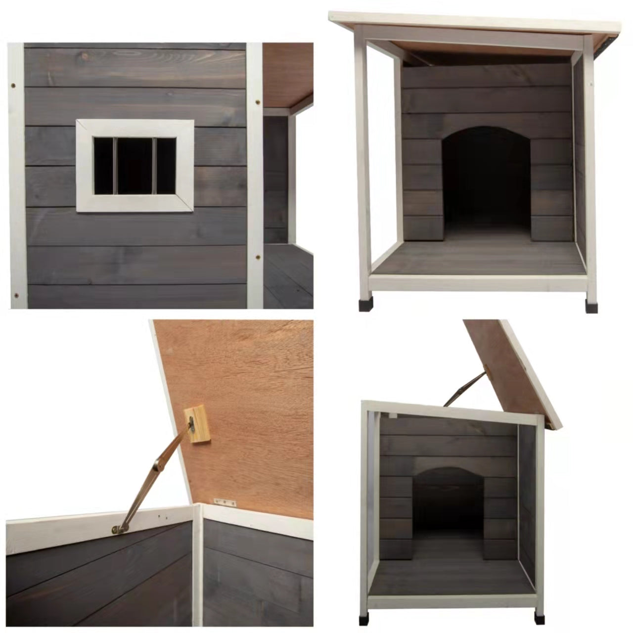 Wooden medium-sized outdoor kennel， waterproof with porch deck， gray and fashionable wooden Kennel