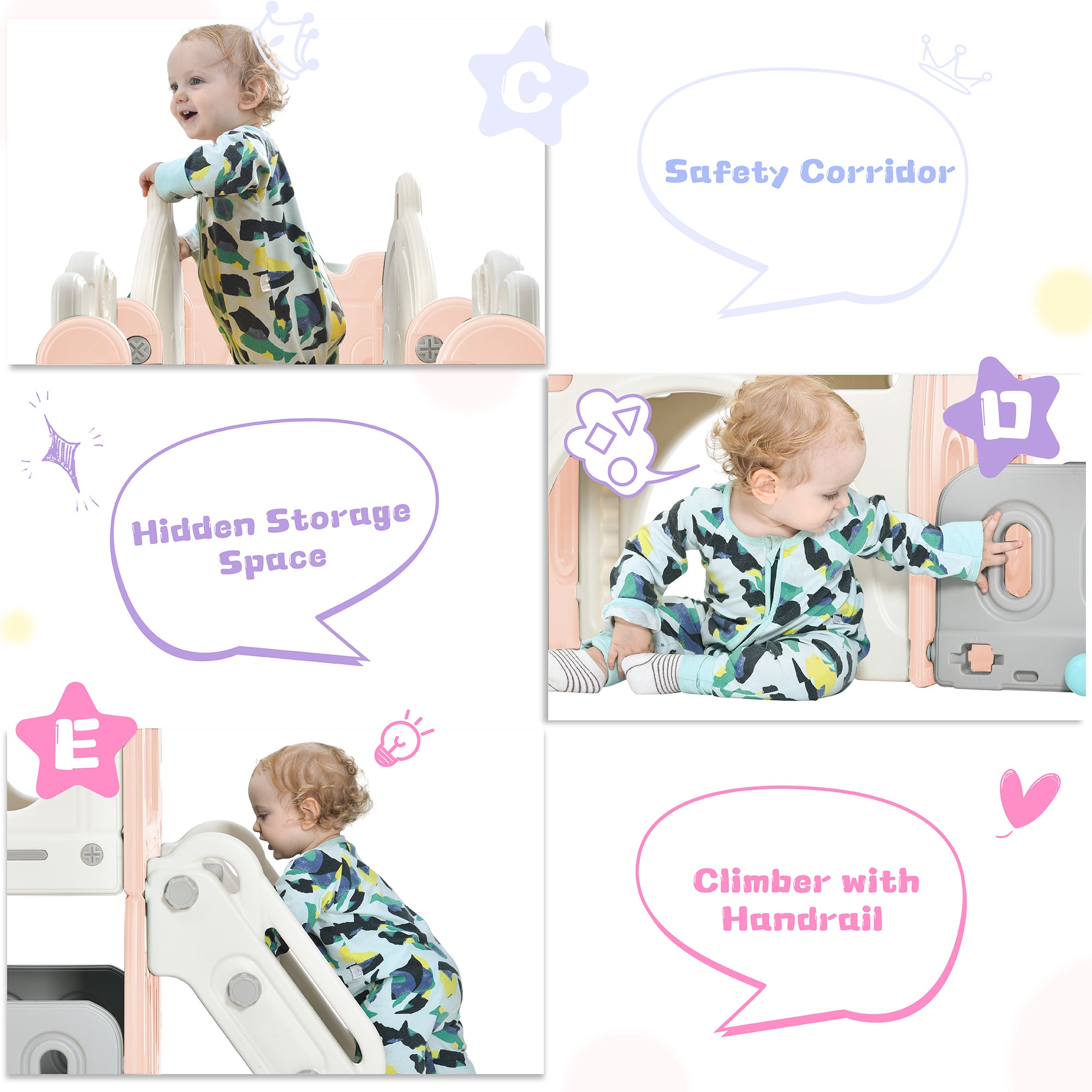 Electronn Kids Slide Playset Structure， Freestanding Castle Climber with Slide and Basketball Hoop， Toy Storage Organizer for Toddlers， Kids Climbers Playhouse for Indoor Outdoor Playground Activity