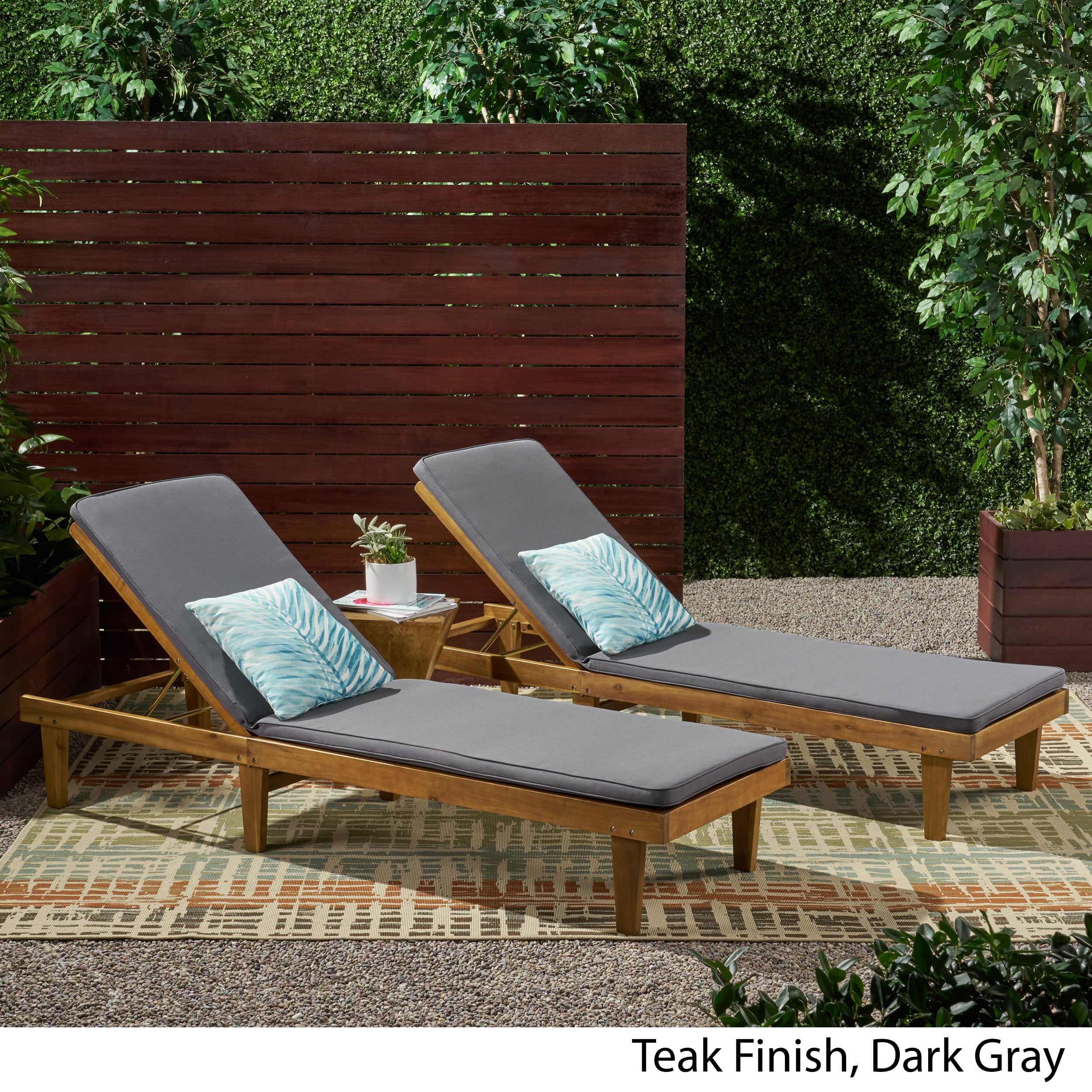 Nadine Outdoor Modern Acacia Wood Chaise Lounge with Cushion (Set of 2)