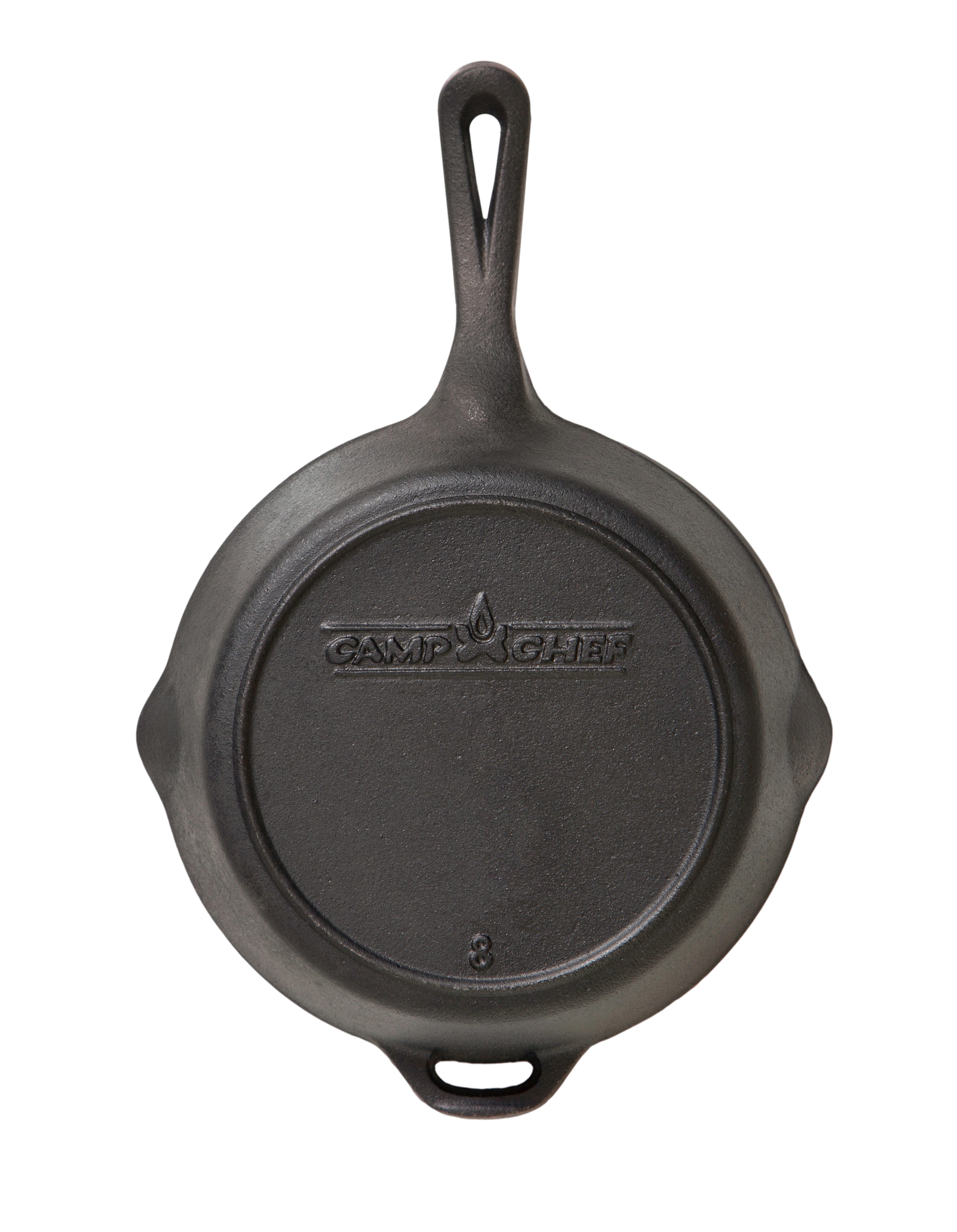 Camp Chef 8" Cast Iron Skillet - SK8, True Seasoned Finish, Dual Pour Spouts