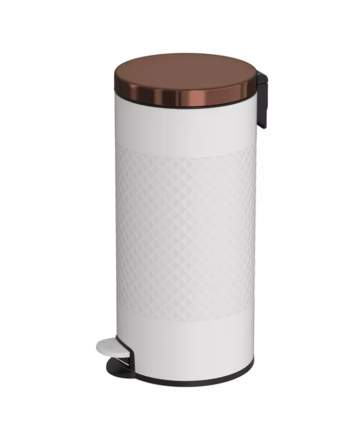 Mega Casa 8 Gal. 30 Liter White Metal Round Shape Step-on Trash Can with Diamond body design for Kitchen