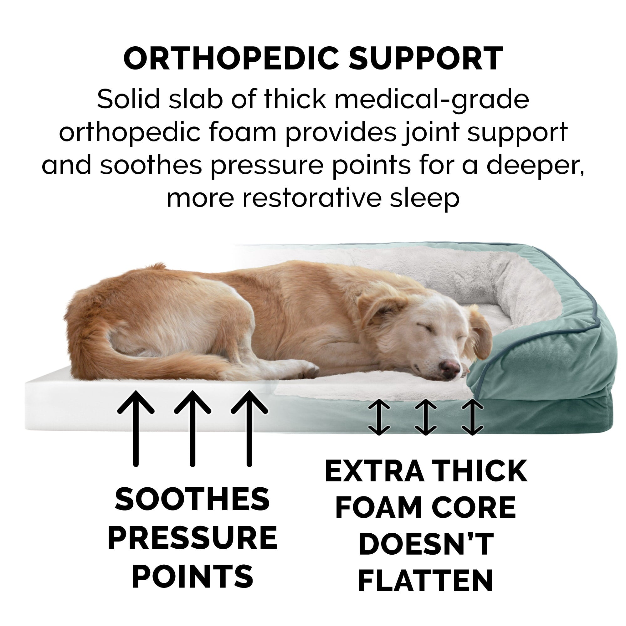 FurHaven Pet Products | Full Support Orthopedic Perfect Comfort Velvet Waves Sofa Pet Bed Dogs and Cats - Celadon Green， Medium