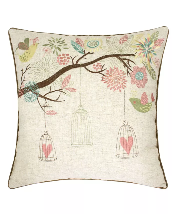 Homey Cozy Lilly Embroidered Linen Square Decorative Throw Pillow