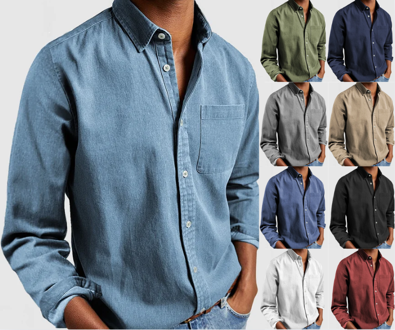 🎄Christmas Sale🔥Men's Fashion Casual Cotton Lapel Long Sleeve Basic Shirt