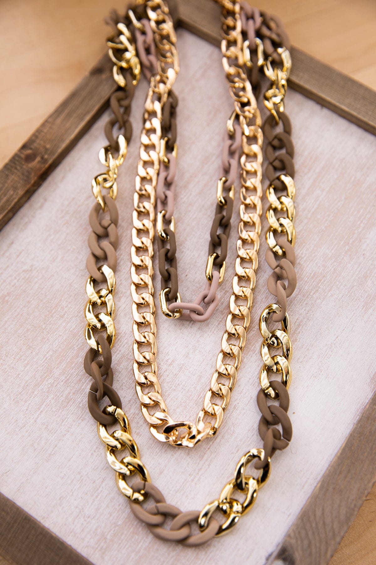 Gold and Tan Layered Chain Necklace
