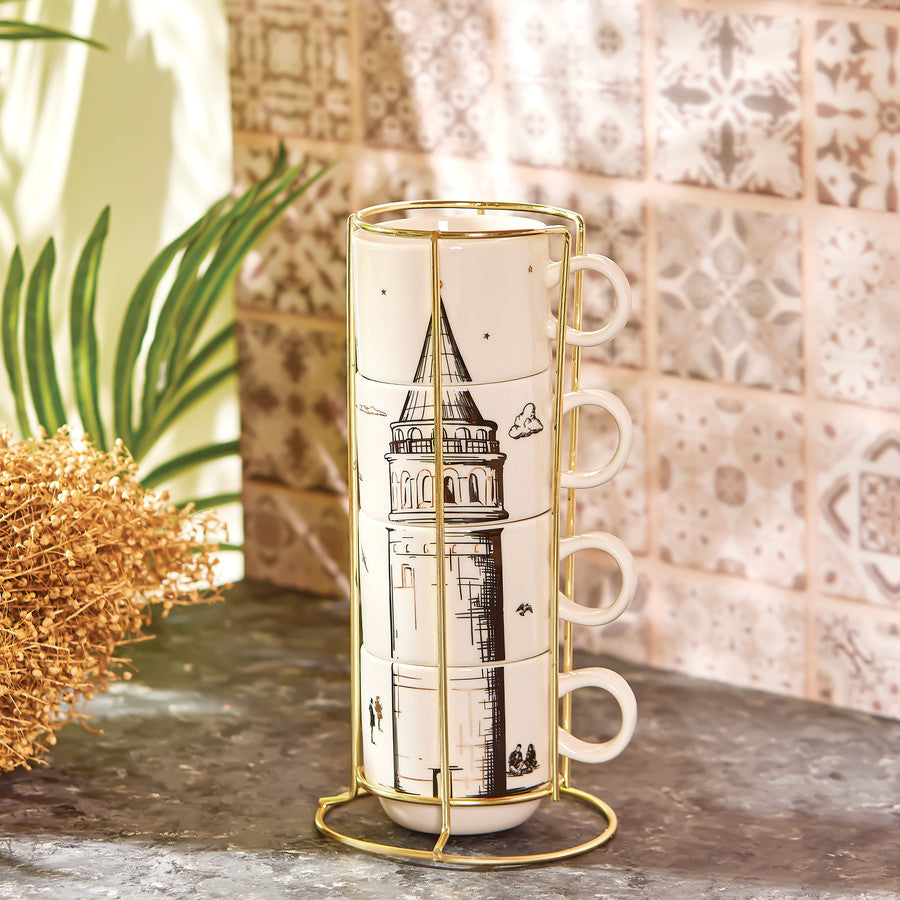 Karaca Galata 4-Piece Mug/ Mug With Stand 153.03.06.4675