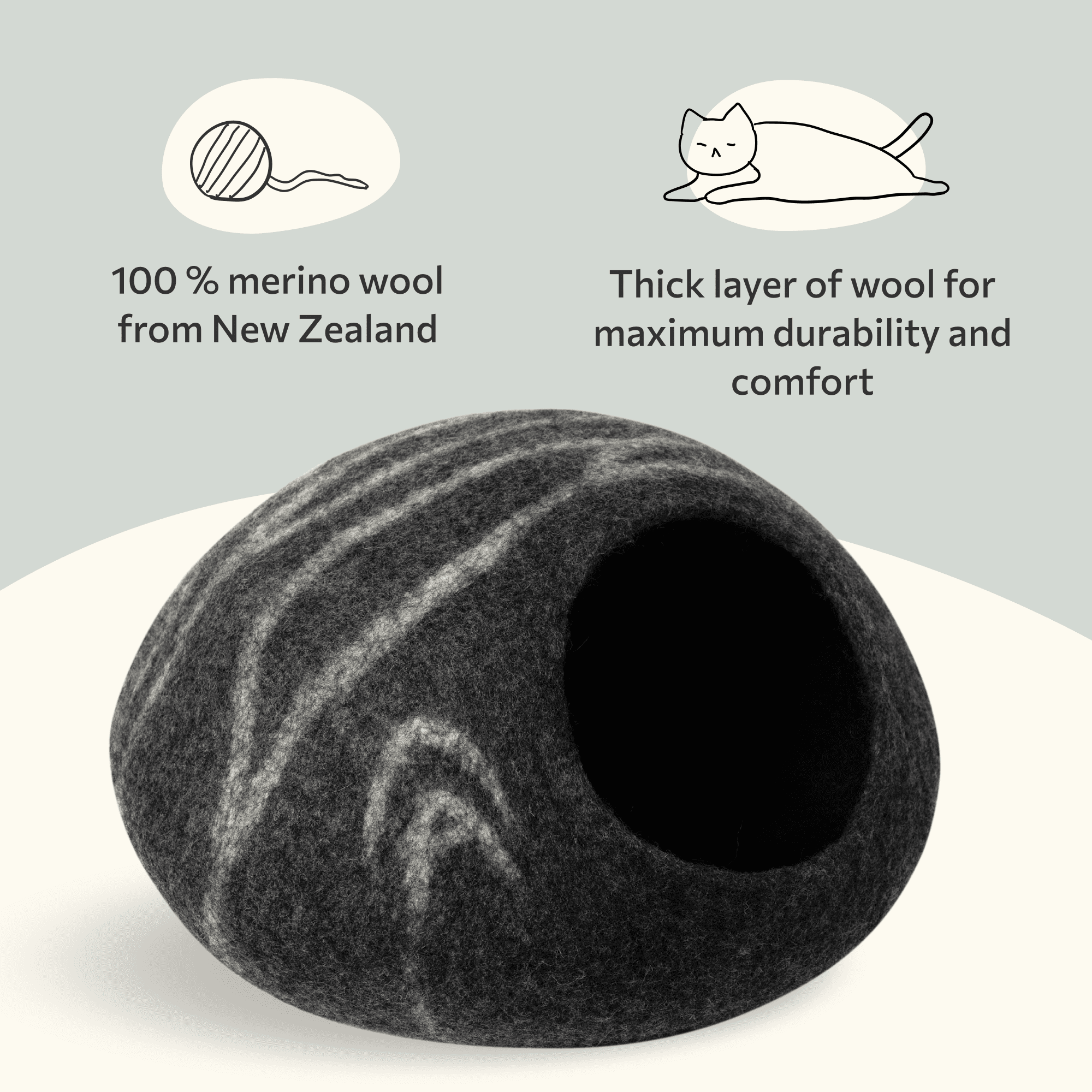 MEOWFIA Cat Bed for Medium Cats - Wool Cat Cave Bed - Dark Grey