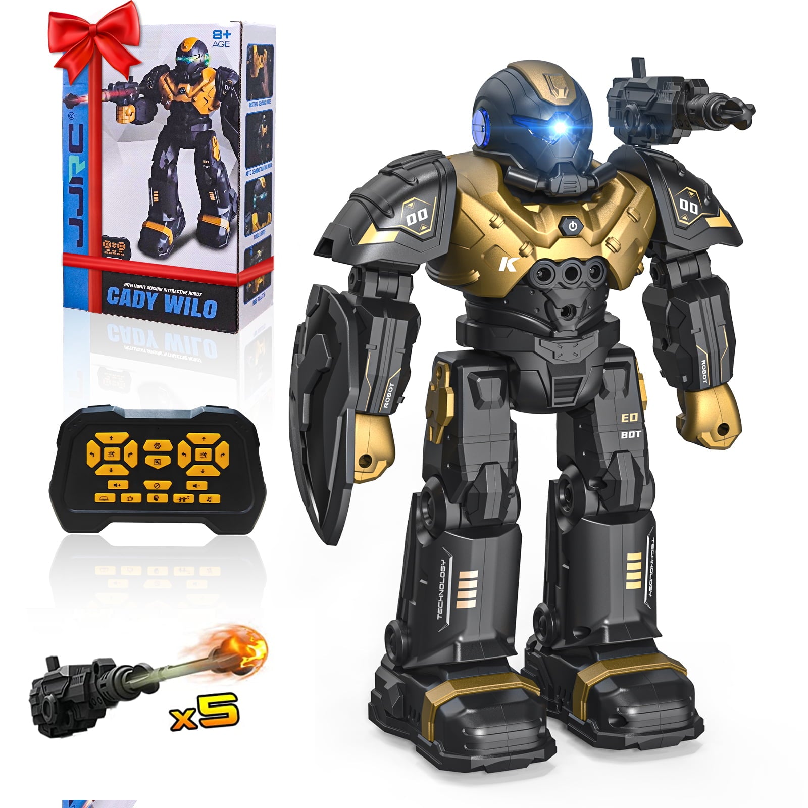 Febfoxs RC Toy Robot， Kids Smart RC Robot Toy Mini Robot Talking Singing Dancing Interactive Touch Sensor Infant Toddler Children Robotics with Remote Control for Kids 3-10 Years， Gold