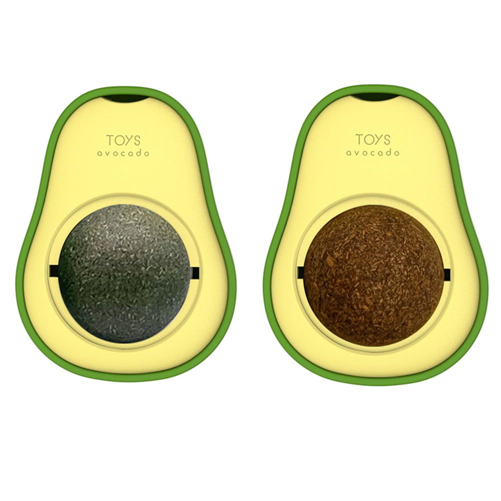 Zexumo 2 Pcs Catnip Wall Ball， Rotatable Treats Toys， Creative Avocado Catnip Ball， Kitty Toys for Cats Licking Ball