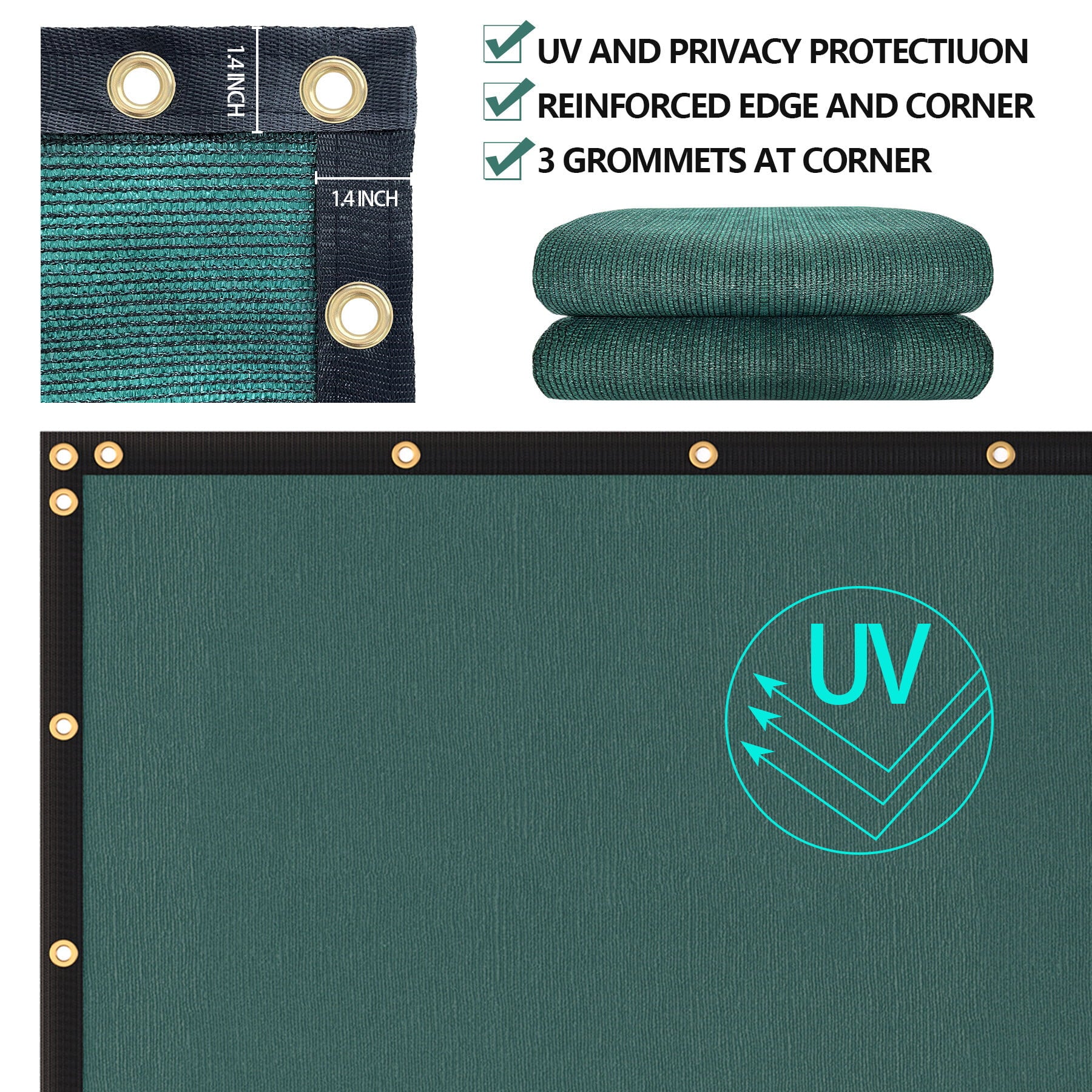 HomGarden 6x50FT Heavy Duty Privacy Screen Fence, Green Garden Windscreen Mesh Fabric