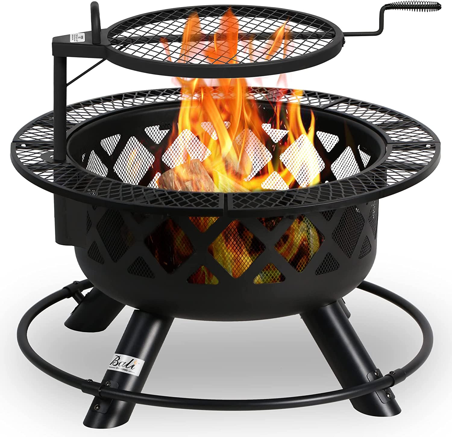 BALI OUTDOORS Wood Burning Fire Pit with Quick Removable Cooking Grill， Black