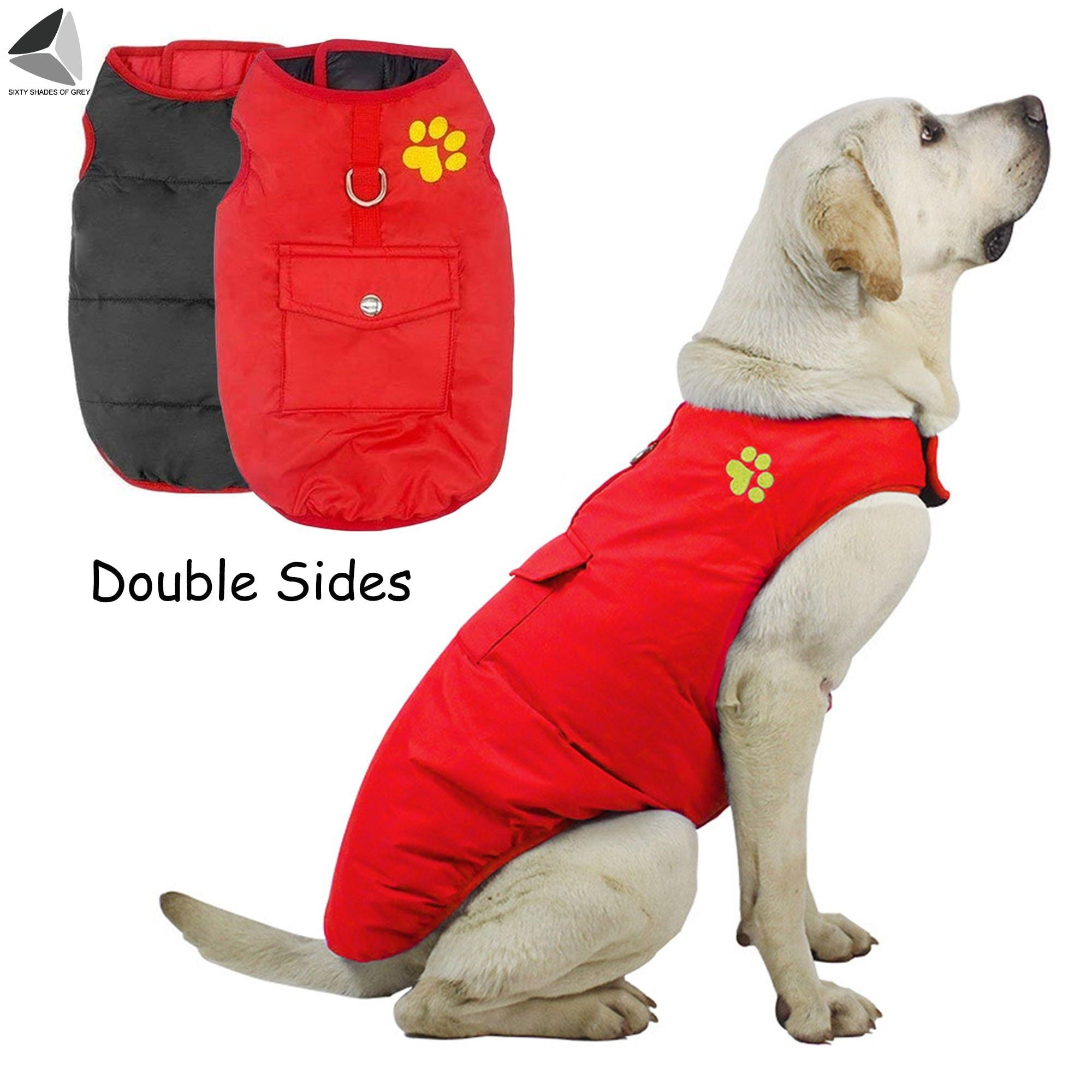 Sixtyshades Winter Windproof Dog Coats Double Sided Waterproof Padded Dog Warm Jackets for Small Medium Large Dogs (L， Red)